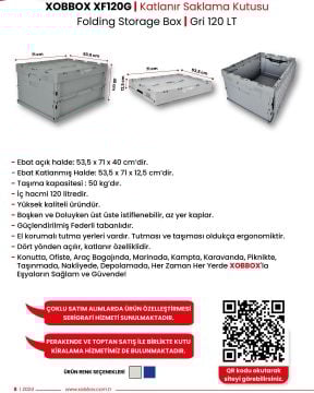 XOBBOX XF120G / Katlanır Saklama Kutusu / Folding Storage Box / Gri 120LT