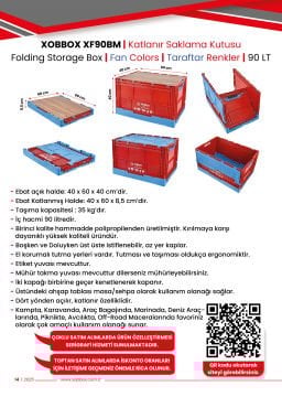 XOBBOX XF90BM / Folding Storage Box / Katlanır Saklama Kutusu / Fan Colors / Taraftar Renkler / Bordo Mavi / 90 LT