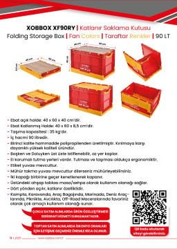 XOBBOX XF90RY / Folding Storage Box / Katlanır Saklama Kutusu / Fan Colors / Taraftar Renkler / Sarı Kırmızı / 90 LT